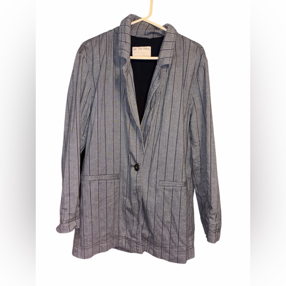 We The Free Beckett Boyfriend Blazer Gray Pinstripe | Size Small - Picture 3 of 6